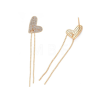 Real 18K Gold Plated Heart with Long Tassel Stud Earrings EJEW-S199-23G-NF-1