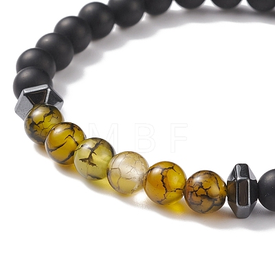 Natural Gemstone & Black Agate(Dyed) & Synthetic Hematite Round Beaded Stretch Bracelet BJEW-JB08648-1