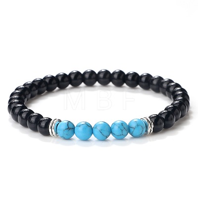 Simple Fashion Natural Black Agate & Synthetic Turquoise Beaded Stretch Bracelets for Women KD8303-2-1