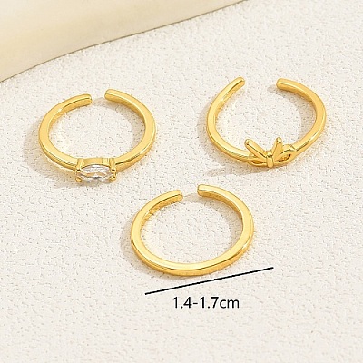 3Pcs 3 Style Cubic Zirconia Open Cuff Rings Sets WN2944-1-1