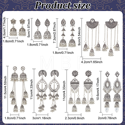 8 Pairs 8 Style Zinc Alloy Dangle Stud Earrings for Women EJEW-AN0003-17-1