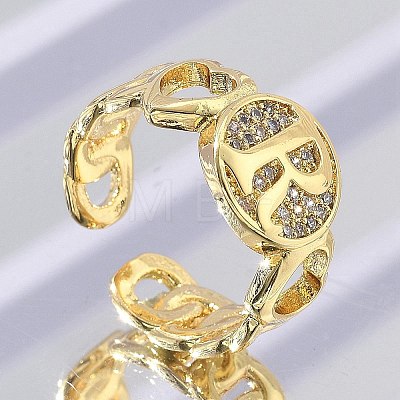 Brass Micro Pave Clear Cubic Zirconia Open Cuff Rings for Women RJEW-K289-02G-R-1