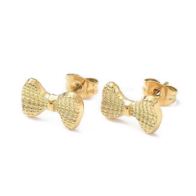 Ion Plating(IP) 304 Stainless Steel Grooved Bowknot Stud Earrings for Women EJEW-I285-05G-1