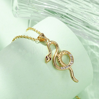 Brass Micro Pave Clear Cubic Zirconia Snake Pendant Necklaces NJEW-S438-02B-G-1