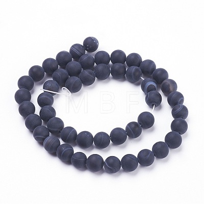 Natural Black Striped Agate/Banded Agate Beads Strands X-G-F520-50-8mm-1