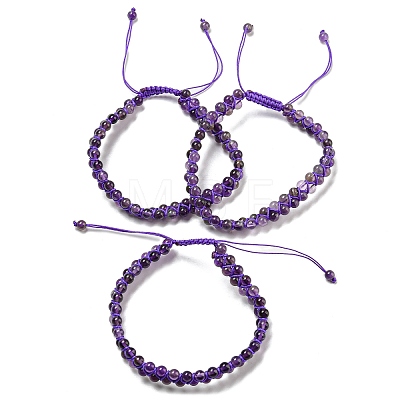 Adjustable Round Natural Amethyst Braided Bead Bracelets for Women BJEW-G713-01-1