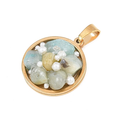 Natural Green Aventurine Chip and Plastic Pearl Pendants GG-CBAD4AE-01G-01-1