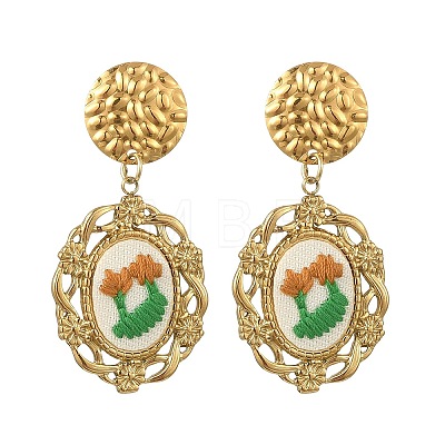304 Stainless Steel & Cloth Embroidery Stud Dangle Earrings EJEW-JE07297-1