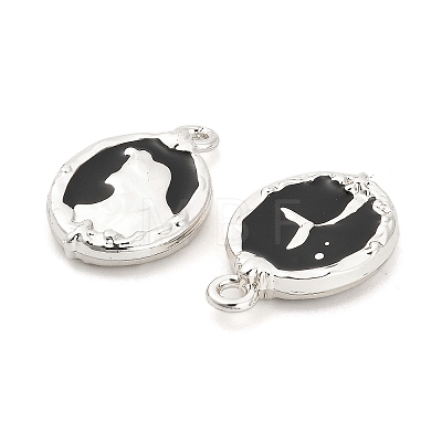 Rack Plating Alloy Black Enamel Pendants PALLOY-Q005-11P-1