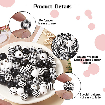 180Pcs 6 Style Natural Wood Beads WOOD-BT0001-09-1
