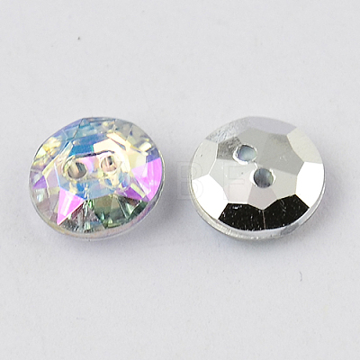 2-Hole Taiwan Acrylic Rhinestone Flat Round Buttons BUTT-F015-21mm-14-1