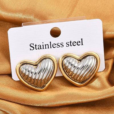 304 Stainless Steel Two Tone Heart Stud Earrings EJEW-M073-09PG-01-1