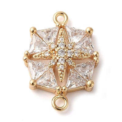 Brass Pave Clear Cubic Zirconia Connector Charms KK-G503-29G-1