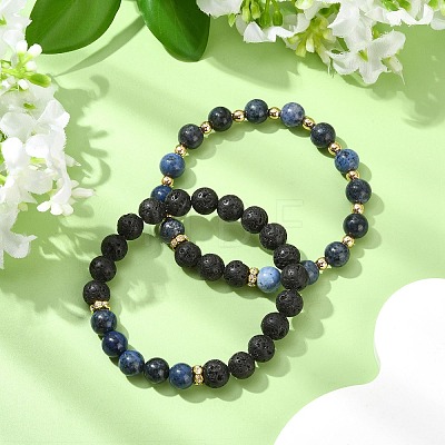 Adjustable Natural Apatite and Natural Lava Rock Stretch Bracelets BJEW-JB14150-03-1