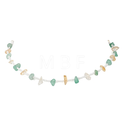 Natural Green Aventurine & Citrine Chip & Glass Seed Baeded Necklaces for Women NJEW-JN05603-01-1