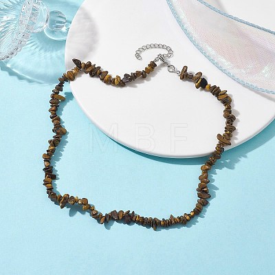 Natural Tiger Eye Chip Beaded Necklace NJEW-JN04616-08-1