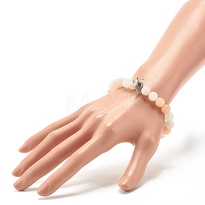 Round Frosted Natural Pink Aventurine Beads Stretch Bracelet BJEW-JB07170-1