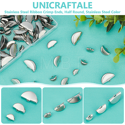 Unicraftale 90Pcs 3 Style 304 Stainless Steel Ribbon Crimp Ends STAS-UN0054-95-1
