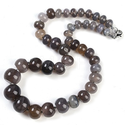 Natural Grey Agate Rondelle Graduated Beaded Necklaces for Women Men NJEW-K388-02C-1