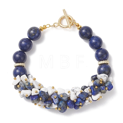 Natural Lapis Lazuli & Synthetic White Howlite Beaded Bracelets for Women BJEW-JB13150-02-1