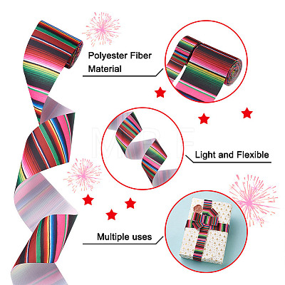 2 Rolls 2 Styles Stripe Pattern Printed Polyester Grosgrain Ribbon OCOR-TA0001-37A-1