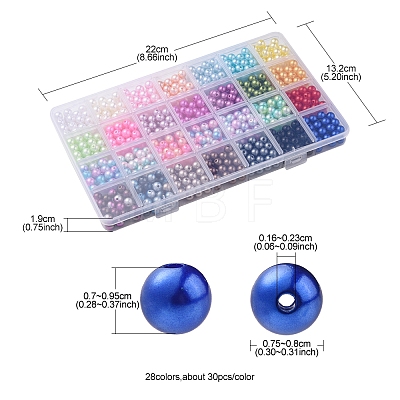 840Pcs 28 Styles ABS Plastic Imitation Pearl Beads OACR-FS0001-41-1