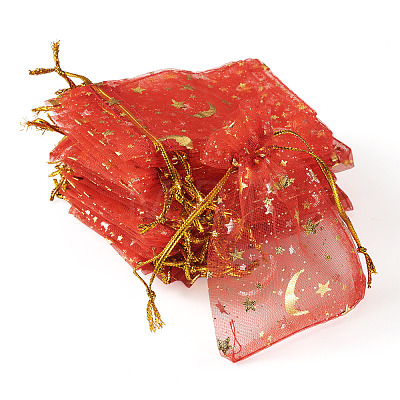 30Pcs Gold Stamping Moon Star Organza Drawstring Gift Bags ABAG-TA0002-21B-1