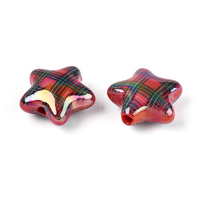 Christmas UV Plating Printed Opaque Acrylic Beads MACR-N018-06B-1