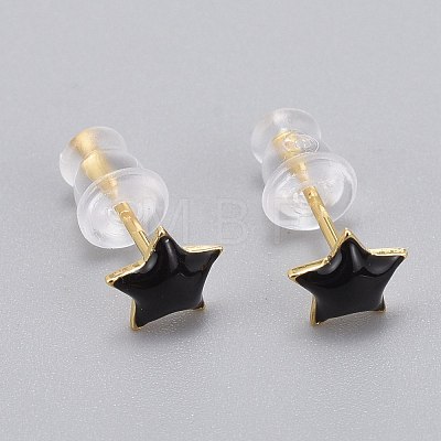 Brass Enamel Stud Earrings EJEW-L231-67A-1