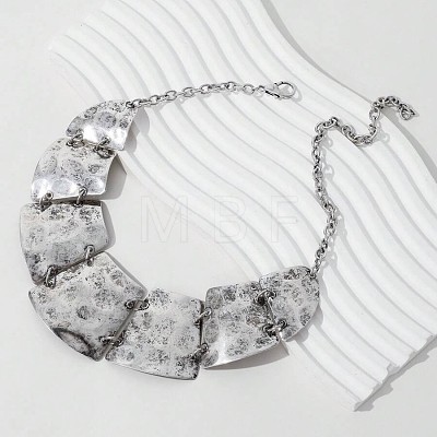 Vintage Boho Alloy & Iron Textured Trapezoid Bib Necklaces for Women WG7697B-01-1