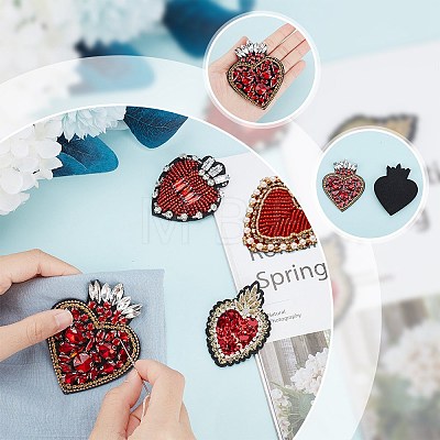 GOMAKERER 8Pcs 4 Style Sacred Heart Glass Rhinestone Appliques PATC-GO0001-03-1