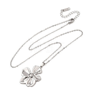 304 Stainless Steel Flower Pendant Cable Chain Necklaces for Men Women NJEW-K308-05F-P-1