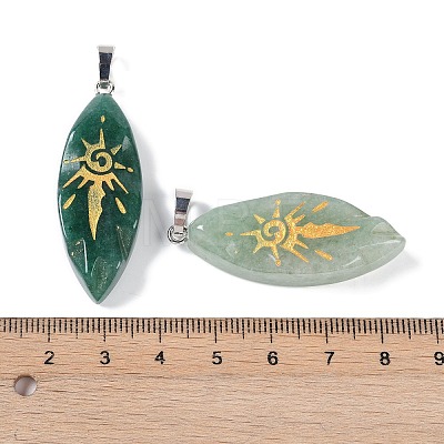 Natural Green Aventurine Gold Sun Pattern Pendants G-L524-14P-01-1