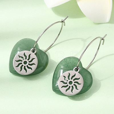 Natural Green Aventurine & 304 Stainless Steel Hoop Earrings for Women EJEW-G475-01P-06-1