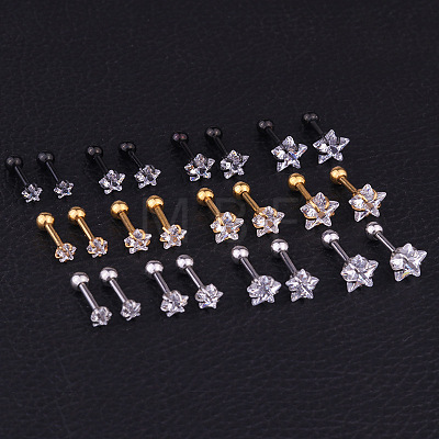 316L Surgical Stainless Steel Clear Cubic Zirconia Star Cartilage Earrings WGC4894-11-1