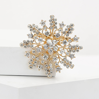 Alloy and Clear Glass Rhinestone Christmas Snowflake Brooch for Women PW-WG5C554-01-1