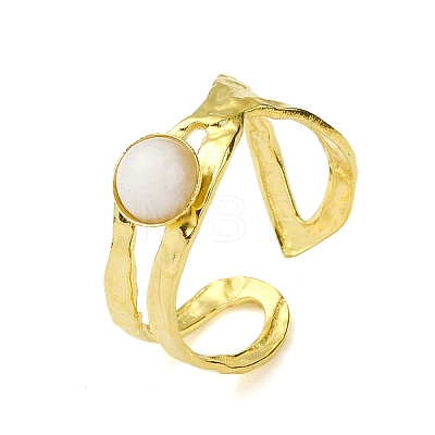 Ion Plating(IP) Round Natural White Jade Finger Rings RJEW-H233-01G-01-1