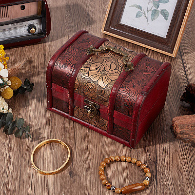 Retro Style Embossed Flower Wooden Jewelry Storage Cases with Handles CON-CL0001-25-1