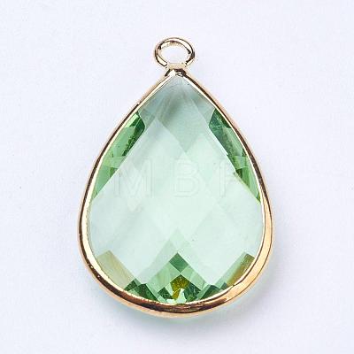 Golden Tone Brass Glass Teardrop Pendants GLAA-M006-A-01G-1