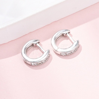 925 Sterling Silver Micro Pave Clear Cubic Zirconia Hoop Earrings EJEW-K317-08P-1