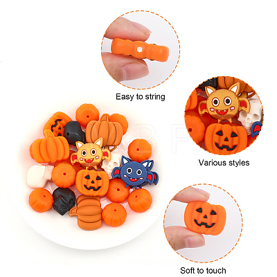 8 Style Halloween Theme Food Grade Eco-Friendly Silicone Beads SIL-CA0001-68-1