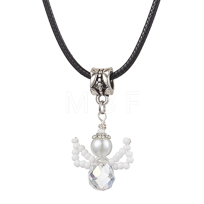 Glass Seed Beads & Glass Pearl Angel Pendant Necklaces NJEW-MZ00056-01-1