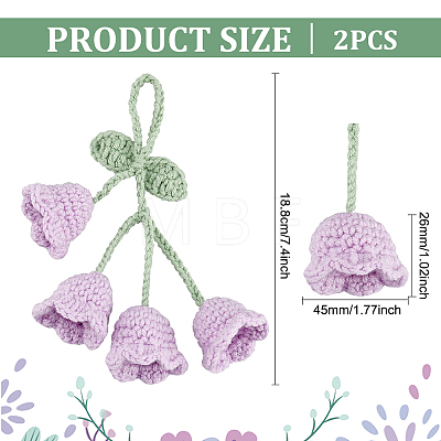 2Pcs Crochet Lily of The Valley Polyester Car Hanging Pendant HJEW-FG0001-14C-1