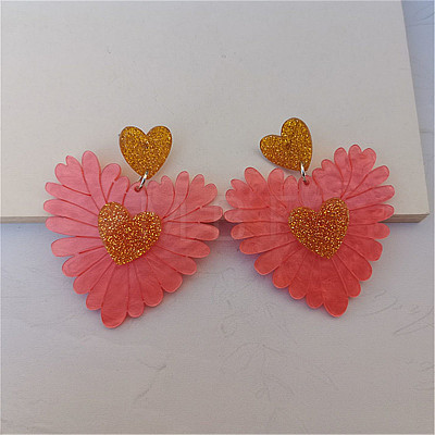 Heart Acrylic Dangle Stud Earrings FS-WGE6A0B-05-1