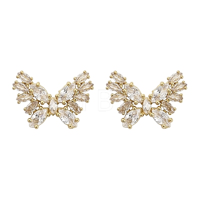 Butterfly Brass Micro Pave Cubic Zirconia Stud Earrings EJEW-M082-17G-01-1