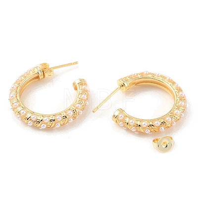 Plastic Pearl Beaded Ring Stud Earrings EJEW-C060-01G-1