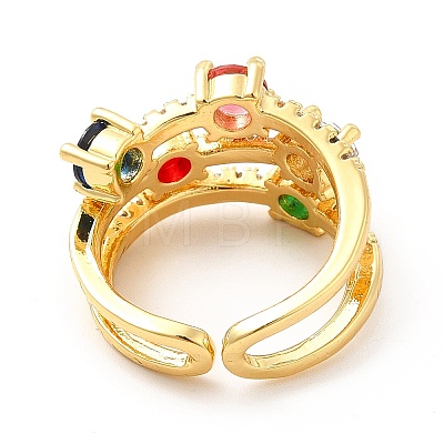 Colorful Glass Open Cuff Ring with Cubic Zirconia KK-H439-05G-1