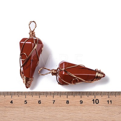 Natural Red Jasper Copper Wire Wrapped Big Pendants G-B073-02RG-05-1