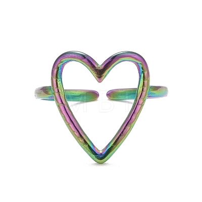 Ion Plating(IP) Rainbow Color 304 Stainless Steel Open Heart Cuff Ring for Women RJEW-C025-22M-1