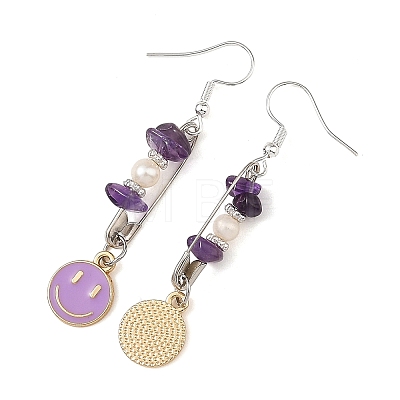 Natural Gemstone & Alloy Enamel & Iron Dangle Earrings for Women EJEW-JE07405-1